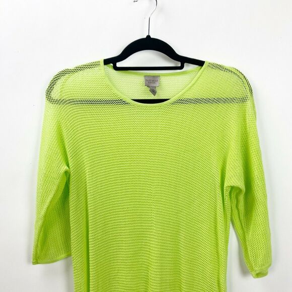 Chico's 0 Small Womens Neon Green Open Knit Sweater - Picture 2 of 6